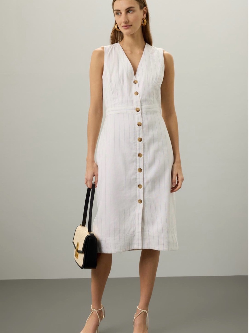 Club Monaco White Sleeveless Button-Front Midi Dress